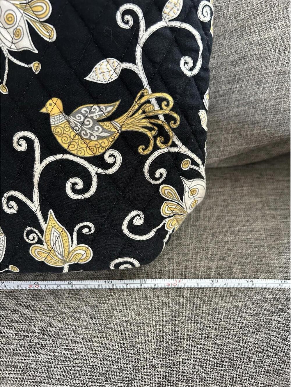 Vera Bradley Morgan Pleated Shoulder Bag Tote Black Yellow Bird Retired Pattern - Picture 8 of 9